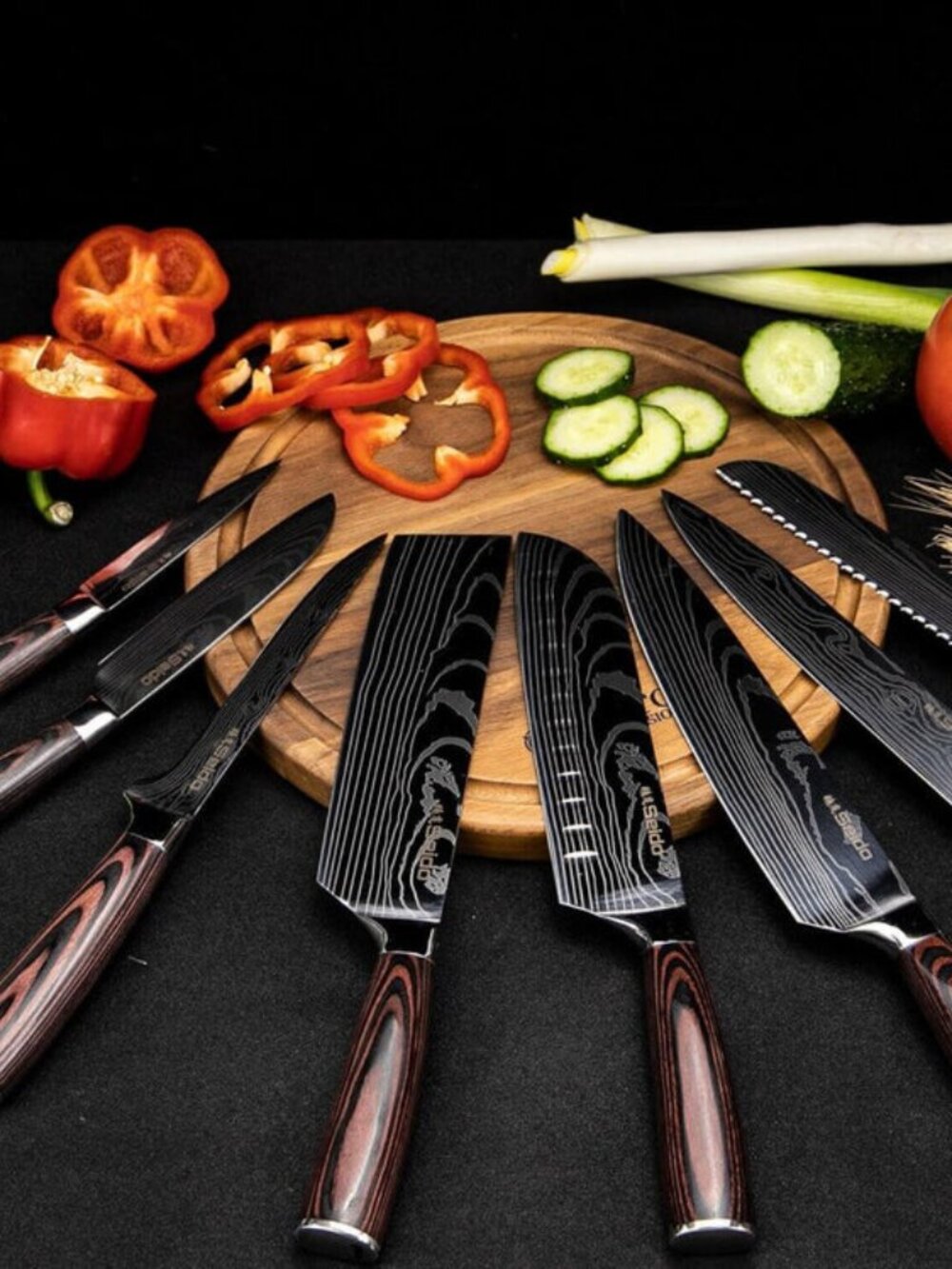 8Pcs Knife Set Japanese Damascu Stainless Steel Chef's Knives Kitchen Tools 2025